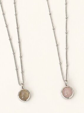 925 Sterling Silver Gemstone Necklace – Labradorite or Rose Quartz
